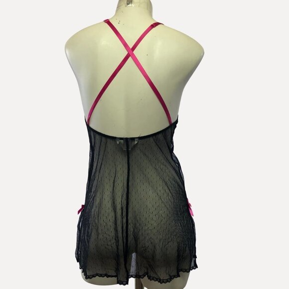 VICTORIA'S Secret Black & Pink Mesh Babydoll Chemise Size Small - Picture 2 of 9